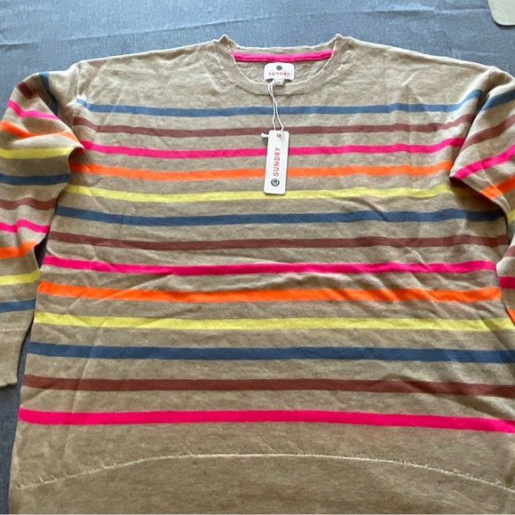NWT Sundry Rainbow MultiStripe Crewneck Sweater in Cream MSRP $199 - Picture 7 of 11